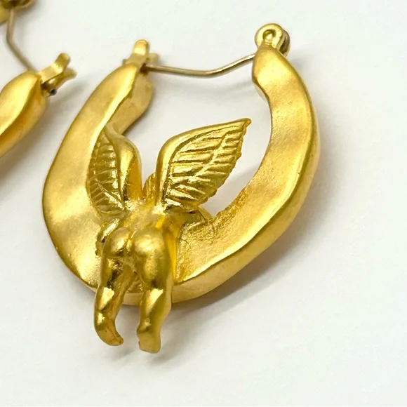 Givenchy Vintage Brushed Gold Cherub Earrings - Picture 2 of 6